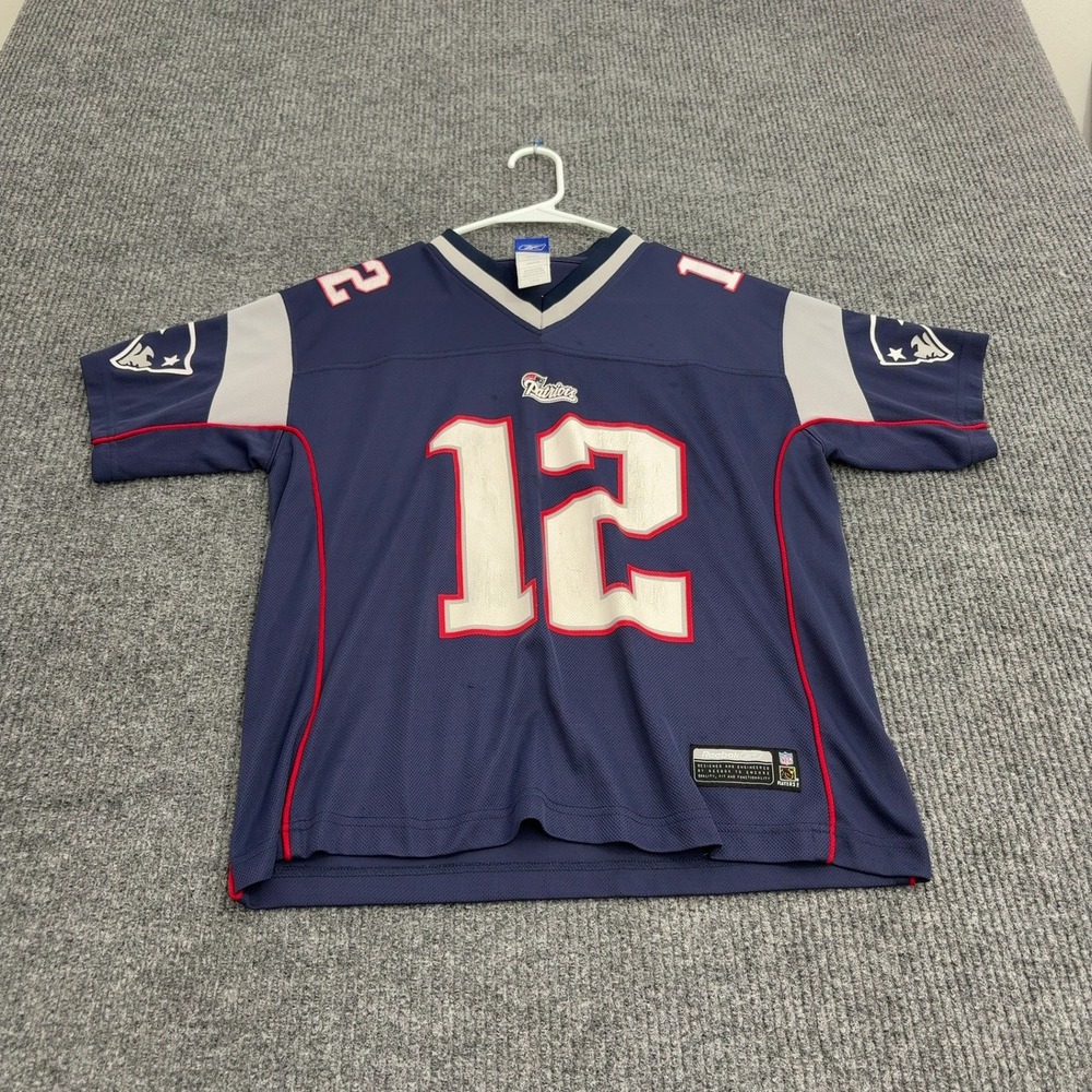 New England Patriots Reebok Jersey Mens L Blue Nylon Tom Brady 12 Sportswear